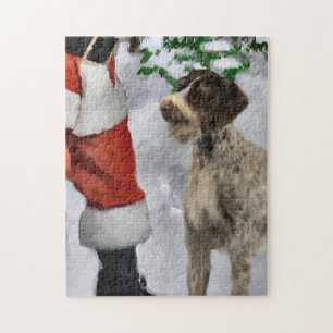 German Wirehaired Pointer With Santa Christmas Jigsaw Puzzle
