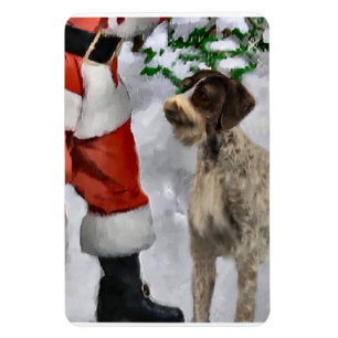 German Wirehaired Pointer With Santa Christmas Magnet