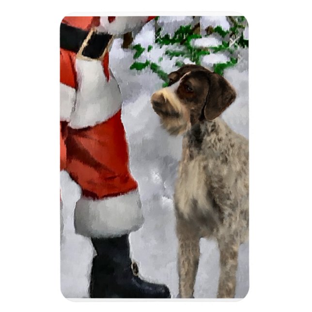 German Wirehaired Pointer With Santa Christmas  Magnet (Vertical)