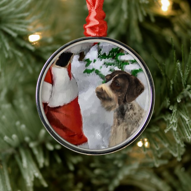 German Wirehaired Pointer With Santa Christmas  Metal Tree Decoration (Tree)
