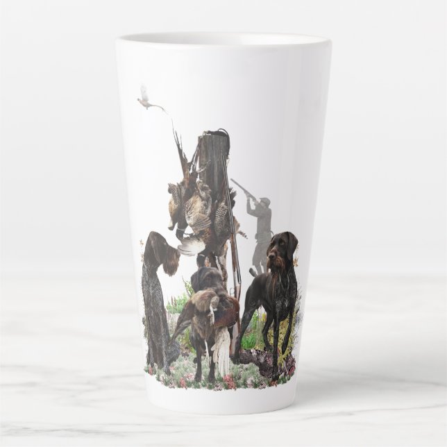 German Wirehaired Pointers, Pheasant hunting Tapes Latte Mug (Front)