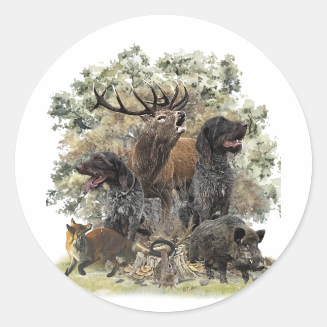 German wirehaired pointers, The Passion for Huntin Classic Round Sticker (Front)