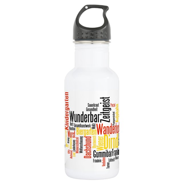 German Word Cloud - Deutsche Wortwolke 532 Ml Water Bottle (Front)