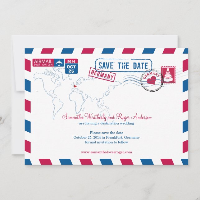 Germany Air Mail Wedding Save The Date (Front)