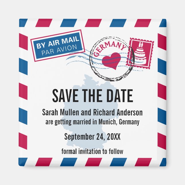 Germany Air Mail Wedding Save the Date Magnet (Front)