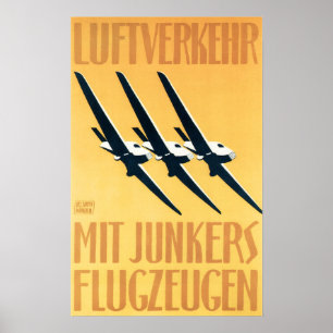 GERMANY Air Transport Junkers Aircraft Vintage Poster