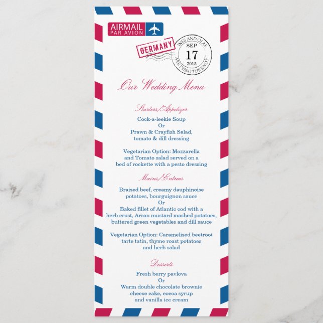 Germany Airmail Wedding Reception Menu (Front)