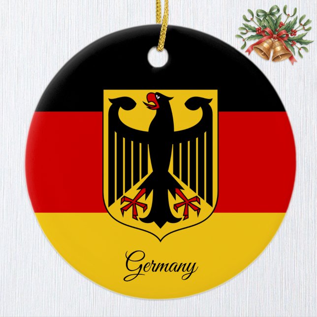 Germany Christmas Ornament, German Flag Ceramic Tree Decoration (German Flag Ornament, Eagle Emblem)