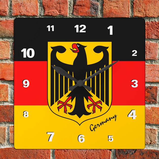 Germany Clock, patriotic home, German Flag Square Wall Clock (Creator Uploaded)