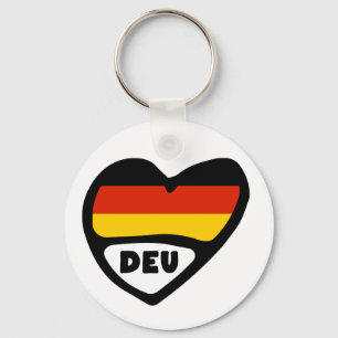 Germany Country Code Flag Heart Keyring, DEU Key Ring