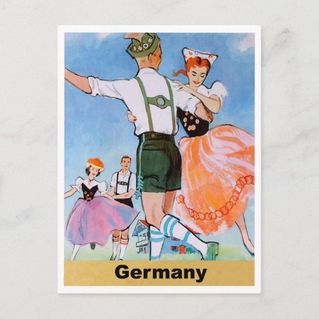 Germany, couples dancing polka in folk costumes postcard (Front)
