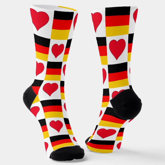 Germany Flag Heart Pattern Fun German Pride Socks (Angled)