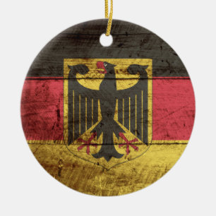 Germany Flag on Old Wood Grain Ceramic Tree Decoration