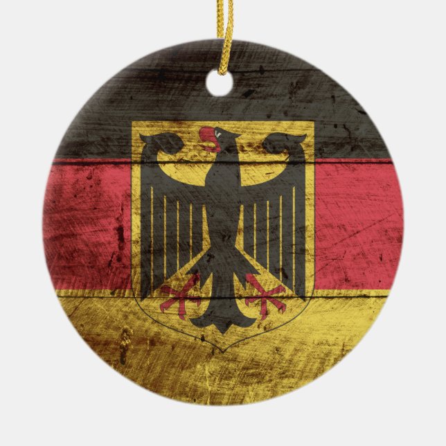 Germany Flag on Old Wood Grain Ceramic Tree Decoration (Front)