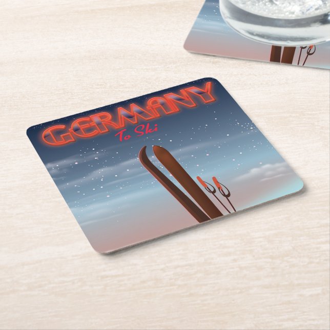 Germany Ice Ski travel poster Square Paper Coaster (Angled)
