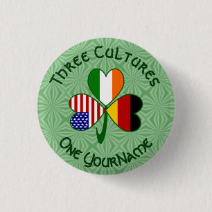 Germany Ireland USA Shamrock Personalised Text  3 Cm Round Badge