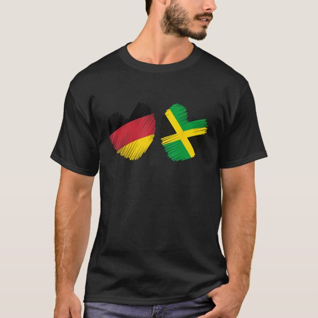 Germany Jamaica Heart German Flag Jamaican Flag Gr T-Shirt (Front)