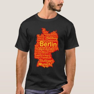Germany Map City Names Word Cloud German Flag Colo T-Shirt