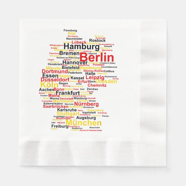 Germany Map Silhouette Towns Cities Flag Berlin Tr Napkin (Front)