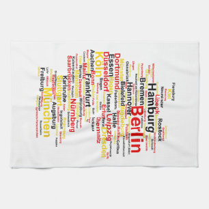 Germany Map Silhouette Towns Cities Flag Berlin Tr Tea Towel