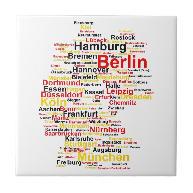 Germany Map Silhouette Towns Cities Flag Berlin Tr Tile (Front)
