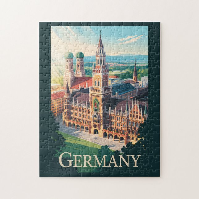 Germany Munich Illustration Travel Art Vintage Jigsaw Puzzle (Vertical)