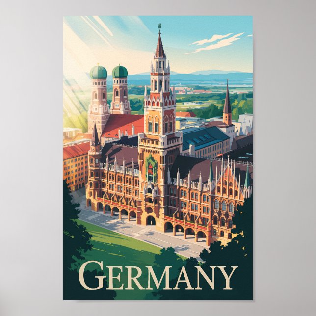 Germany Munich Illustration Travel Art Vintage Poster (Front)