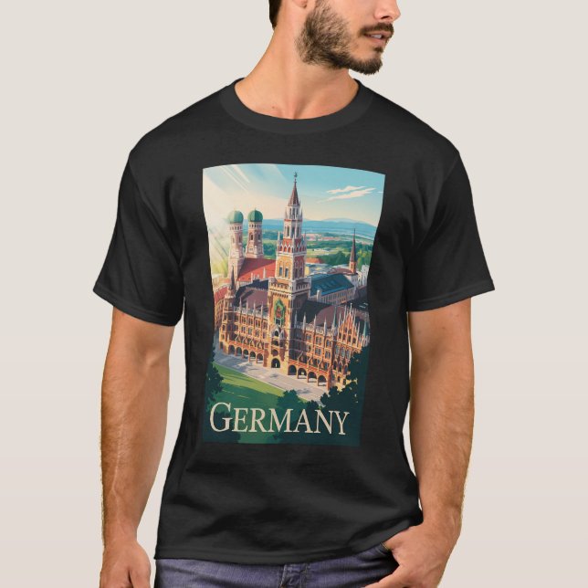 Germany Munich Illustration Travel Art Vintage T-Shirt (Front)