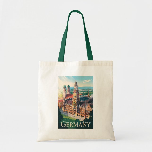 Germany Munich Illustration Travel Art Vintage Tote Bag (Front)