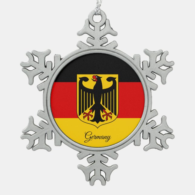 Germany snowflake, German Flag Snowflake Pewter Christmas Ornament (Front)