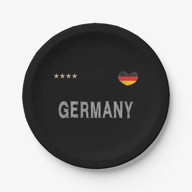 Germany Soccer Football Fan Shirt Heart Paper Plate (Front)