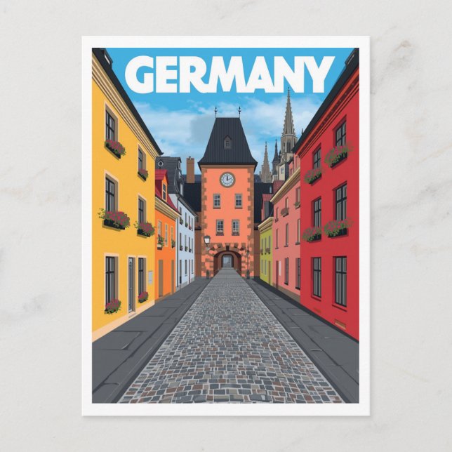 Germany Street Scene Retro Travel Postcard (Front)