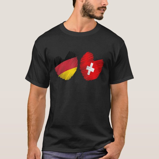 Germany Switzerland Heart German Flag Swiss Flag H T-Shirt (Front)