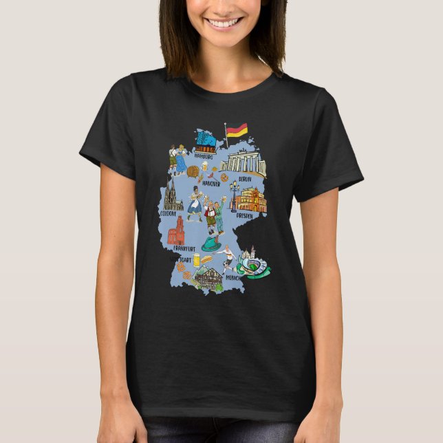 Germany tourist map with landmarks, flag and famou T-Shirt (Front)