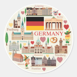 Germany Travel Icons Classic Round Sticker