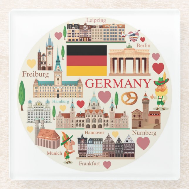 Germany Travel Icons Glass Coaster (Front)