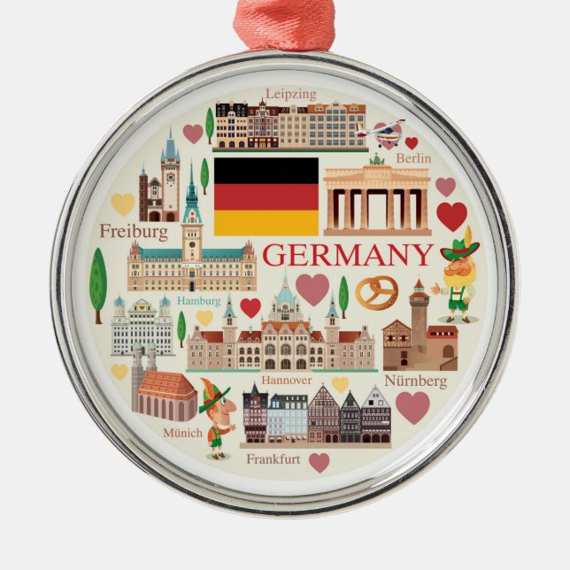 Germany Travel Icons Metal Tree Decoration (Front)