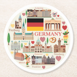 Germany Travel Icons Round Paper Coaster