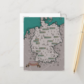 Germany Vintage Illustrated map Announcement Postcard