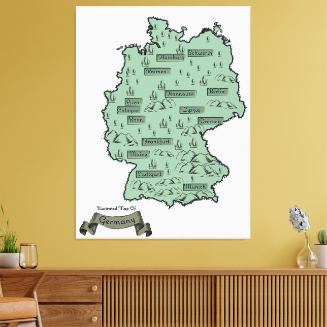 Germany Vintage Illustrated map Canvas Print (Insitu(LivingRoom))