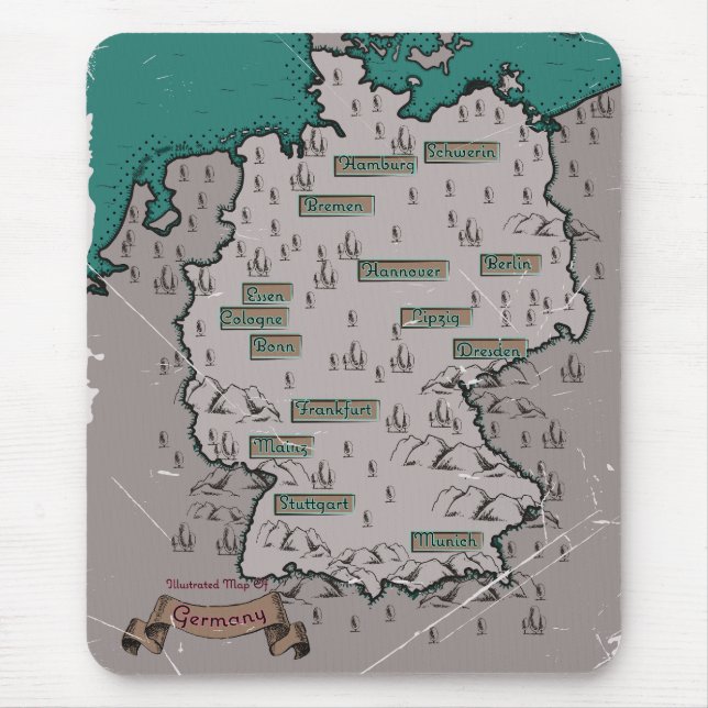 Germany Vintage Illustrated map Mouse Mat (Front)