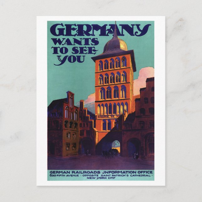 Germany Vintage Travel Poster Restored Postcard (Front)