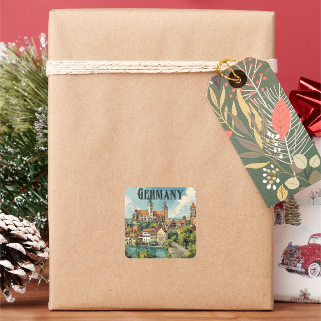 Germany vintage travel poster square sticker (Holiday)