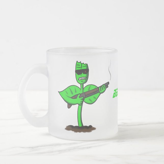 Germinator cyborg plant funny cartoon frosted glass coffee mug (Left)