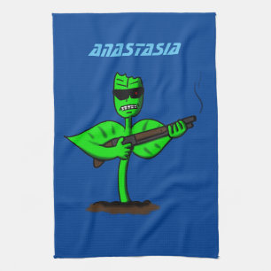 Germinator cyborg plant funny cartoon tea towel