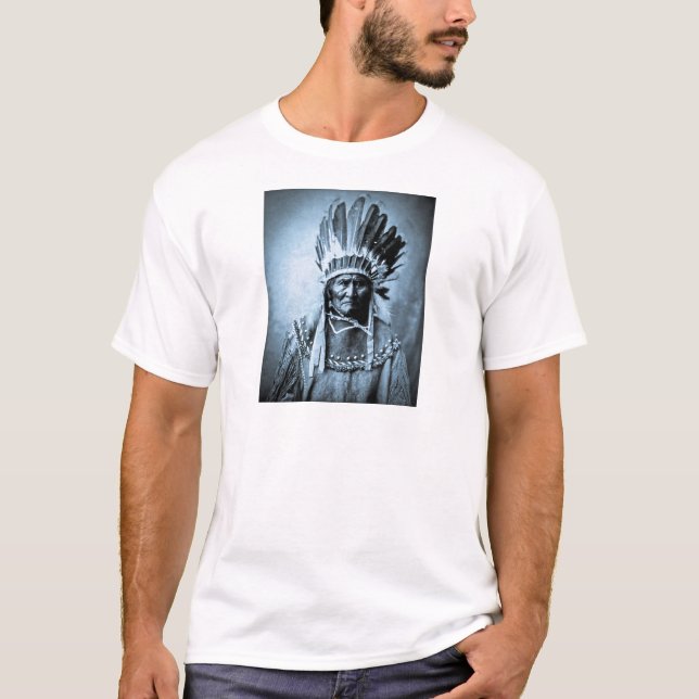 Geronimo in Head Dress Vintage Cyan T-Shirt (Front)