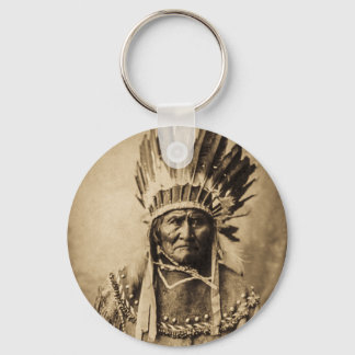Geronimo in Head Dress Vintage Portrait Sepia Key Ring