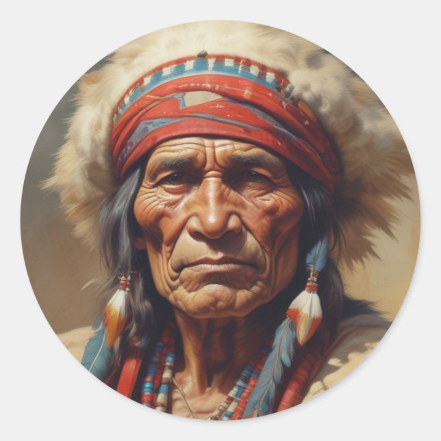 Geronimo Indian Chief Warrior Portrait Classic Round Sticker (Front)