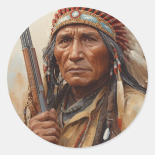 Geronimo Indian Chief Warrior Portrait Classic Round Sticker