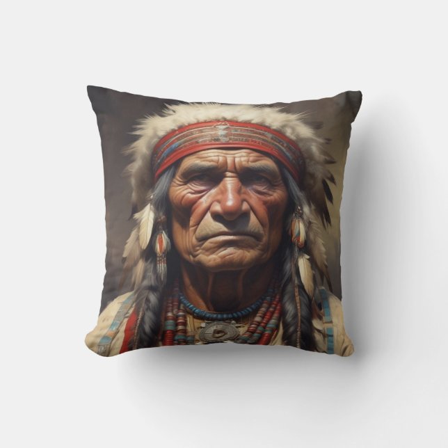 Geronimo Indian Chief Warrior Portrait Cushion (Front)